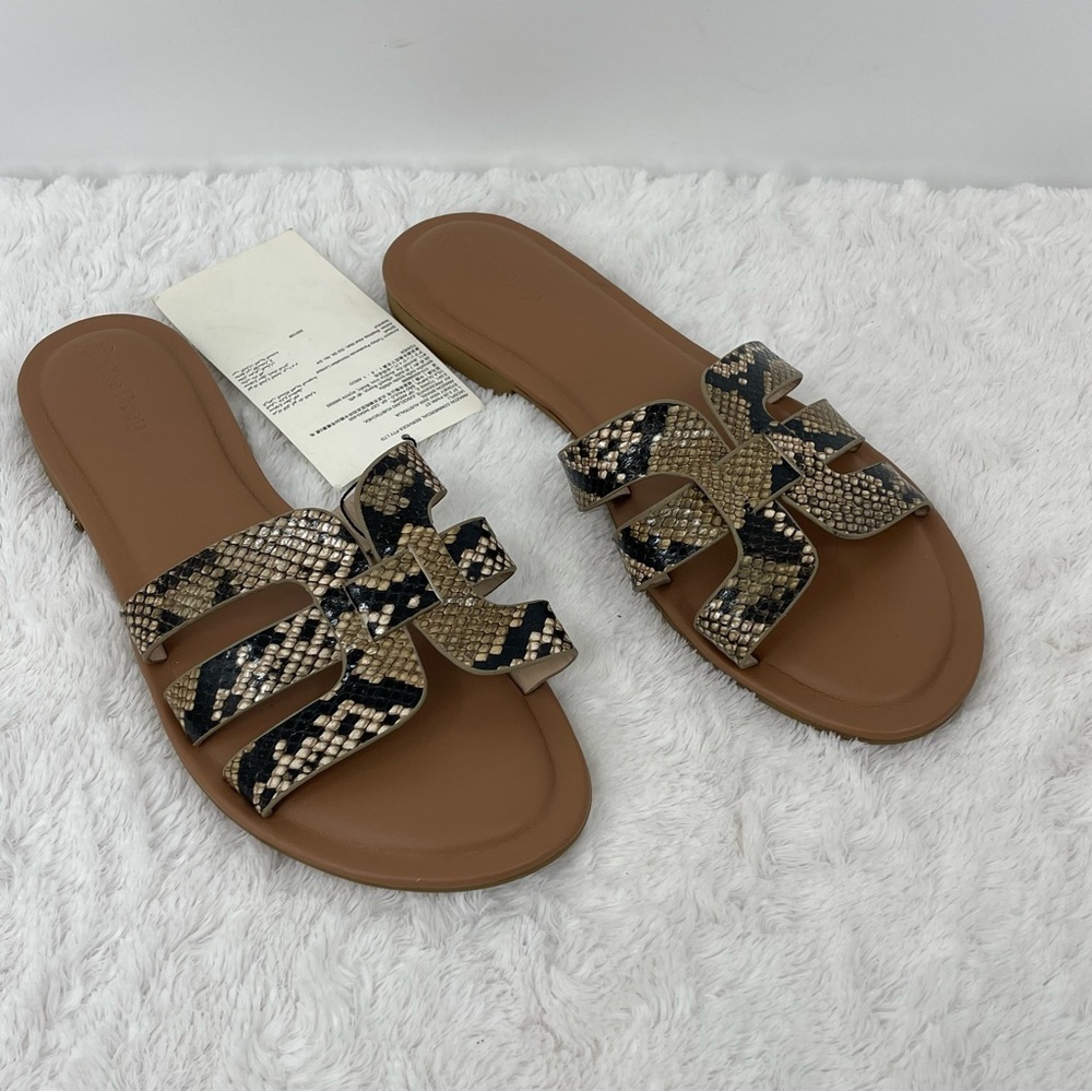 THE DROP Stylish Women's Snakeskin Pattern Slide Sandals SIZE 10